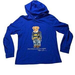 Ralph Lauren Polo Bear Hoodie Youth L 14–16 Blue Long Sleeve Pullover‎